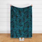 Tropical Moody Palm and Fern Leaves - Teal