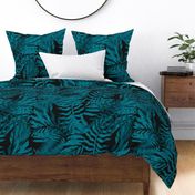 Tropical Moody Palm and Fern Leaves - Teal