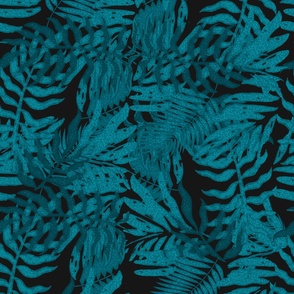 Tropical Moody Palm and Fern Leaves - Teal