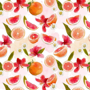 Pink Grapefruit and flowers by JAF Studio