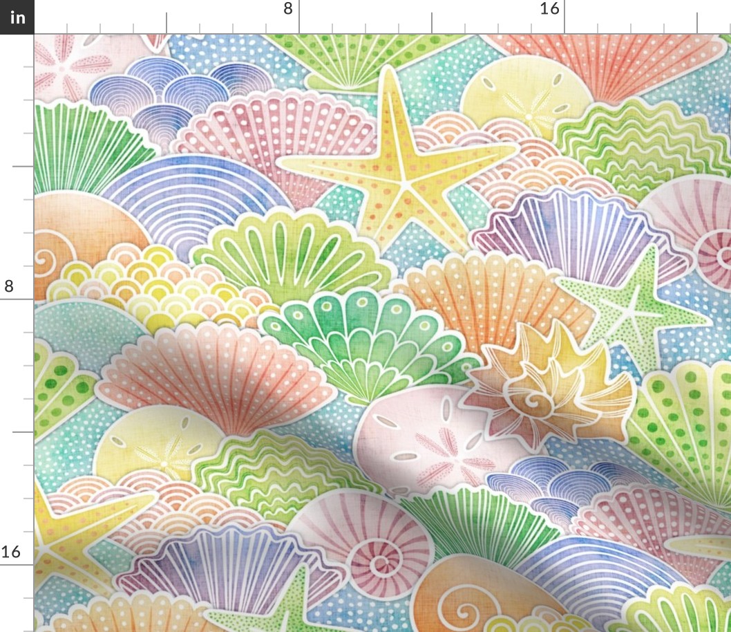 Rainbow Seashells- Summer Beach- Sea Shells Coastal Wallpaper- Watercolor Pastel Colors- Coastal Grandma- Medium