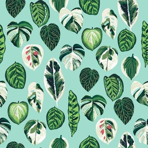 SMALL variegated palm plants fabric - palm print, monstera fabric, palm print wallpaper, monstera wallpaper, variegated leaves - mint