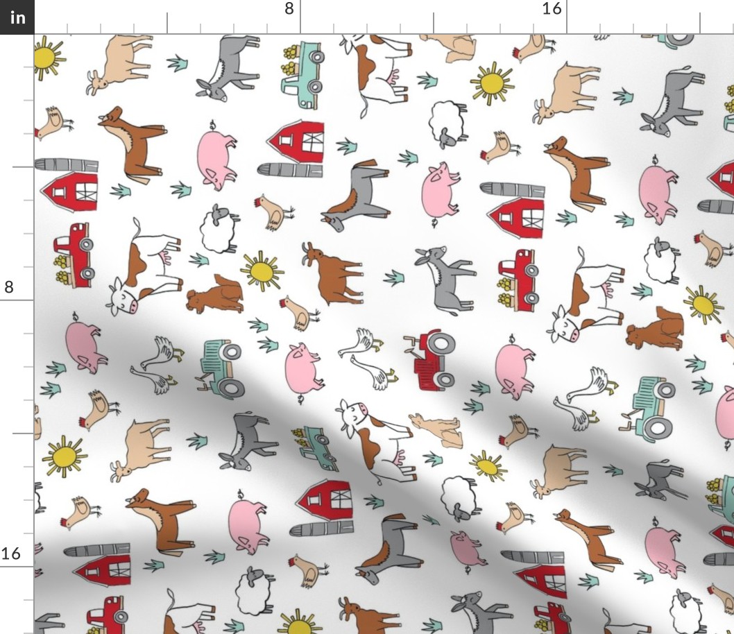 farm // nursery kids gender neutral cow chicken pig barn farms fabric white colorful