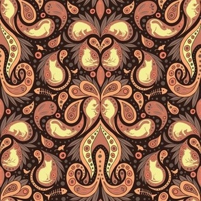 Kitty Cat Paisley in Peach, Cream & Brown