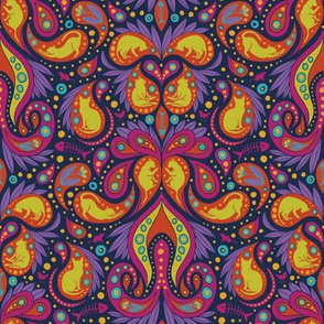 Colorful Cat Paisley with Kitties