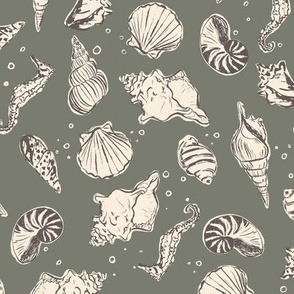 Seashells & Seahorses - Seaside - Olive