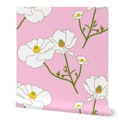 Floating Oriental Floral - snow white on baby pink, medium to large 