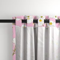 Floating Oriental Floral - snow white on baby pink, medium to large 