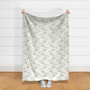 Floating Oriental Floral - snow white on white, medium to large 