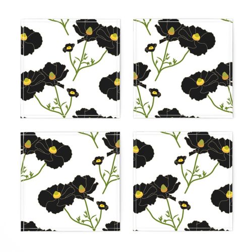 Floating Oriental Floral - onyx black on white, medium to large 