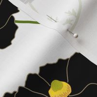 Floating Oriental Floral - onyx black on white, medium to large 