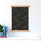 Floating Oriental Floral - deep garnet on black, medium to large 