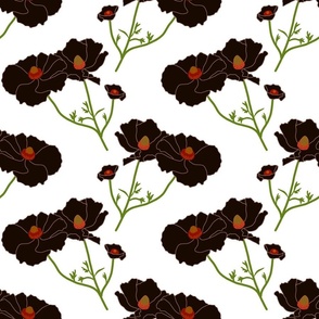 Floating Oriental Floral - deep garnet on white, medium to large 