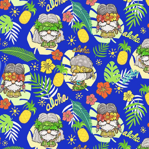 Aloha Tropical Gnomes, Hawaiian Dancers, Bright Blue, Large Scale   