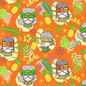 Aloha Tropical Gnomes, Hawaiian Dancers, Bright Orange, Large Scale   