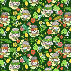 Aloha Tropical Gnomes, Hawaiian Dancers, Bright Green, Small Scale   