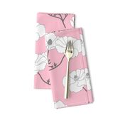 Floating Oriental Floral - silver white on baby pink, medium to large 