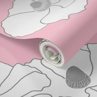 Floating Oriental Floral - silver white on baby pink, medium to large 