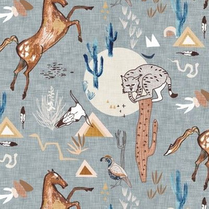 Mustang & the cactus cat (grey blue) MED 