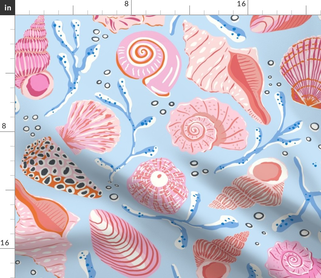 seashells/pink on blue/jumbo