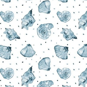 Denim blue seashells - watercolor summer ocean vibes a241