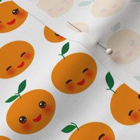  cute Kawaii mandarin orange with wink eyes and pink cheeks, isolated on white background