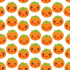 cute Kawaii persimmon with wink eyes and pink cheeks, isolated on white background trend of the season.