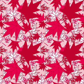 Red and White Maple Leaves on Pink - Canadiana