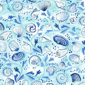 blue shells - small scale - light aqua and white background