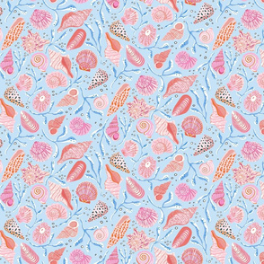 seashells/pink on blue/medium