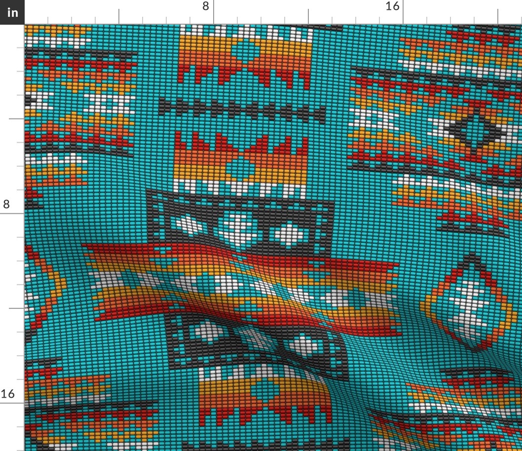 Native American tribal Aztec beads kilim teal orange large