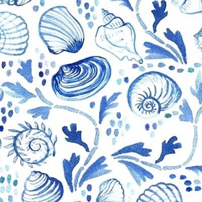 blue shells watercolour - large scale /white