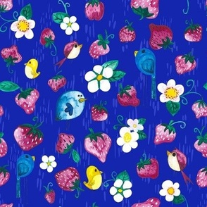 Birds in the strawberry patch - blue