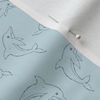 Sweet little dolphins under water boho ocean animals series kids baby blue gray boys