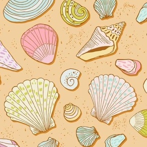 Large, Pastel Seashells on Sand