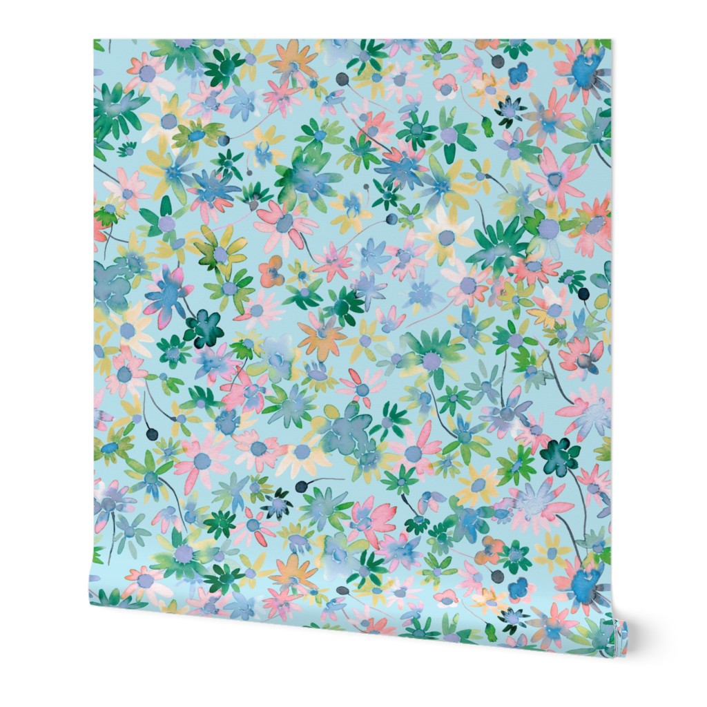 Daisies watercolor Pastel Mint green Jumbo Large 