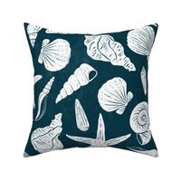 Seashells-texturedTextured Ocean Seashells - large scale - dark blue and cream