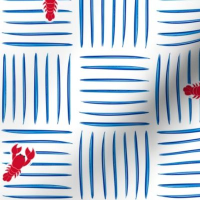 Patriotic Lobster on Blue and White Stripes © Jennifer Garrett