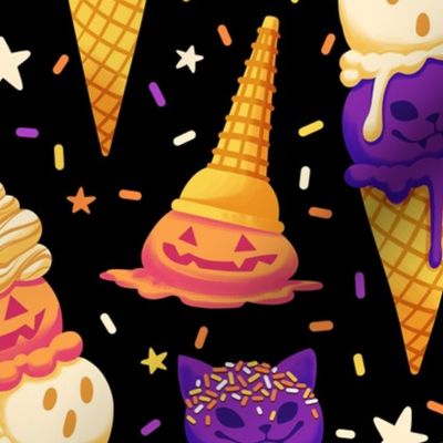  Spooky Ice Cream Friends on Black 2X