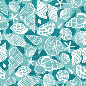 Normal scale // Sea treasures // mint faux texture background peacock shadows white delineated seashells