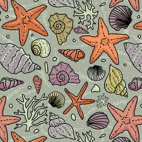 seashell and starfish underwater