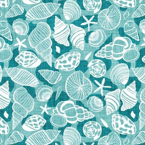 Small scale // Sea treasures // mint faux texture background peacock shadows white delineated seashells