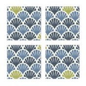 Scallop Shells - Navy, Lapis + Lime - medium