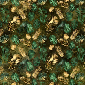 Jungle Green Yellow Tropical Palm Leaves Cute Summer Pattern
