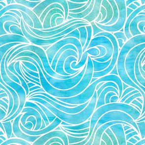 Blue Waves- Watercolor