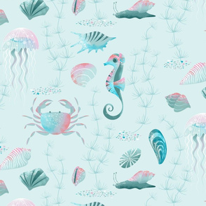 Seahorse - Crab - Jellyfish - Sea slug I XL size I 32" I on Aqua  | Underwater World Collection