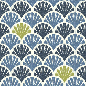 Scallop Shells Navy, Lapis + Lime Large Scale