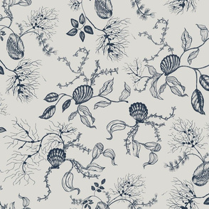 seashells and aquatic plants toile//larger scale