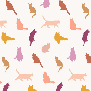 Multi Warm Colors Cat Silhouettes Fun Cute Cats Shapes peach golden tan purple