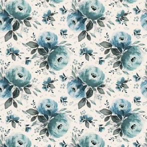 Olivia - blue, slate, blue-gray, watercolor, florals, peony, roses